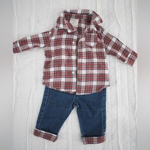 First Impressions Red and White Plaid Button-Down Shirt